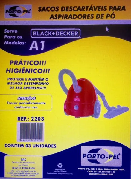 Saco Aspirador P/ Modelo A1 Black + Decker Porto-pel - 3 Unidades (cod.2203)
