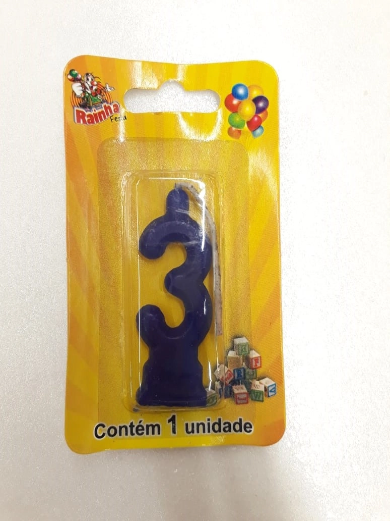 Vela Rainha Parafina Numerada N.3 Azul