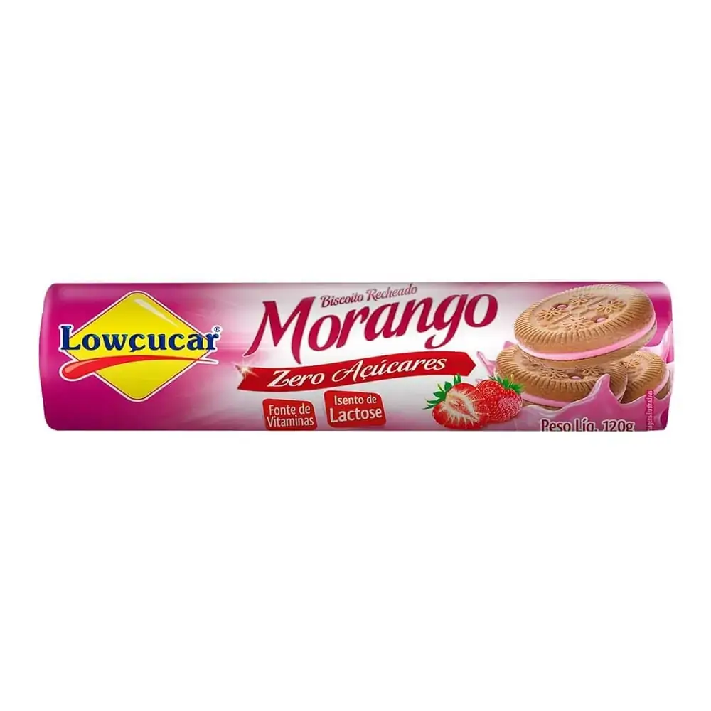 Biscoito Recheado de Morango Lowçucar Zero Açúcar e Lactose 120 g