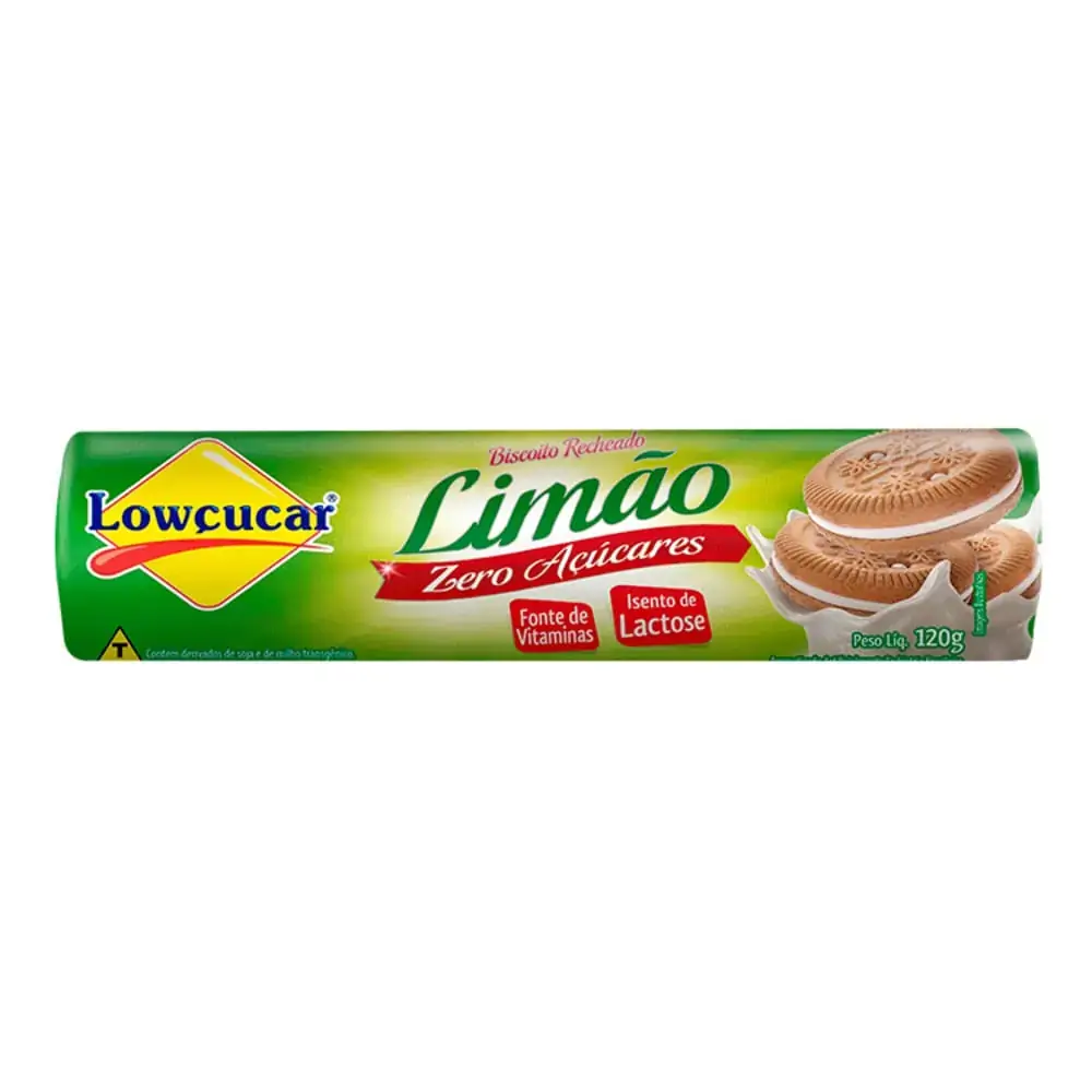Biscoito Recheado de Limão Lowçucar Zero Açúcar e Lactose 120 g