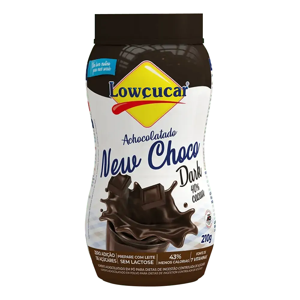 Achocolatado Pó Dark Zero Lactose Zero Açúcar Lowçucar New Choco Pote 210g