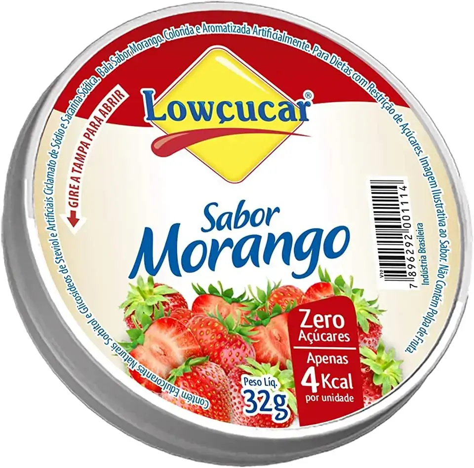 Bala Morango Zero Açúcar Lowçucar Pote 32g