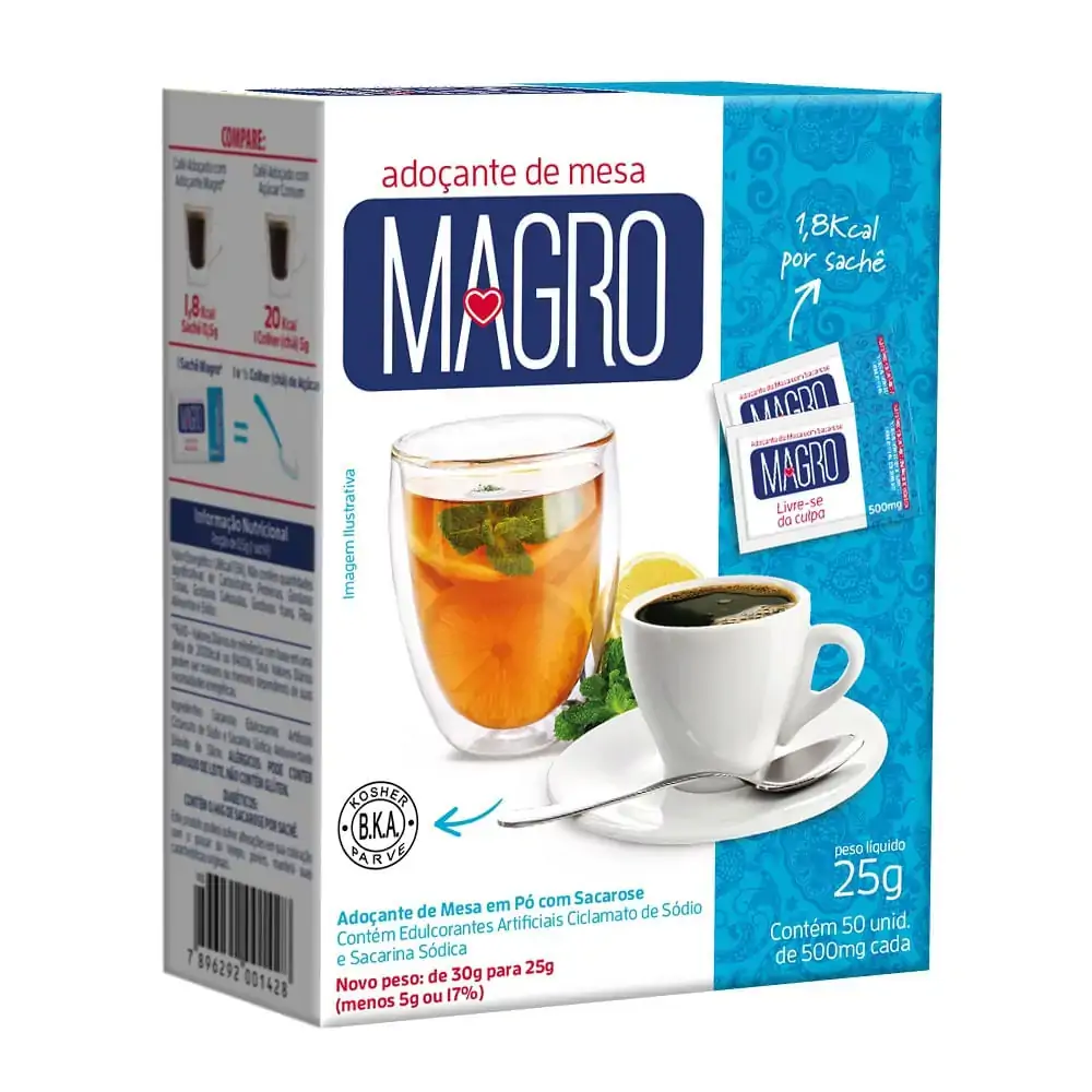 Adoçante Em Pó Sacarose Magro Caixa 25g 50 Unidades