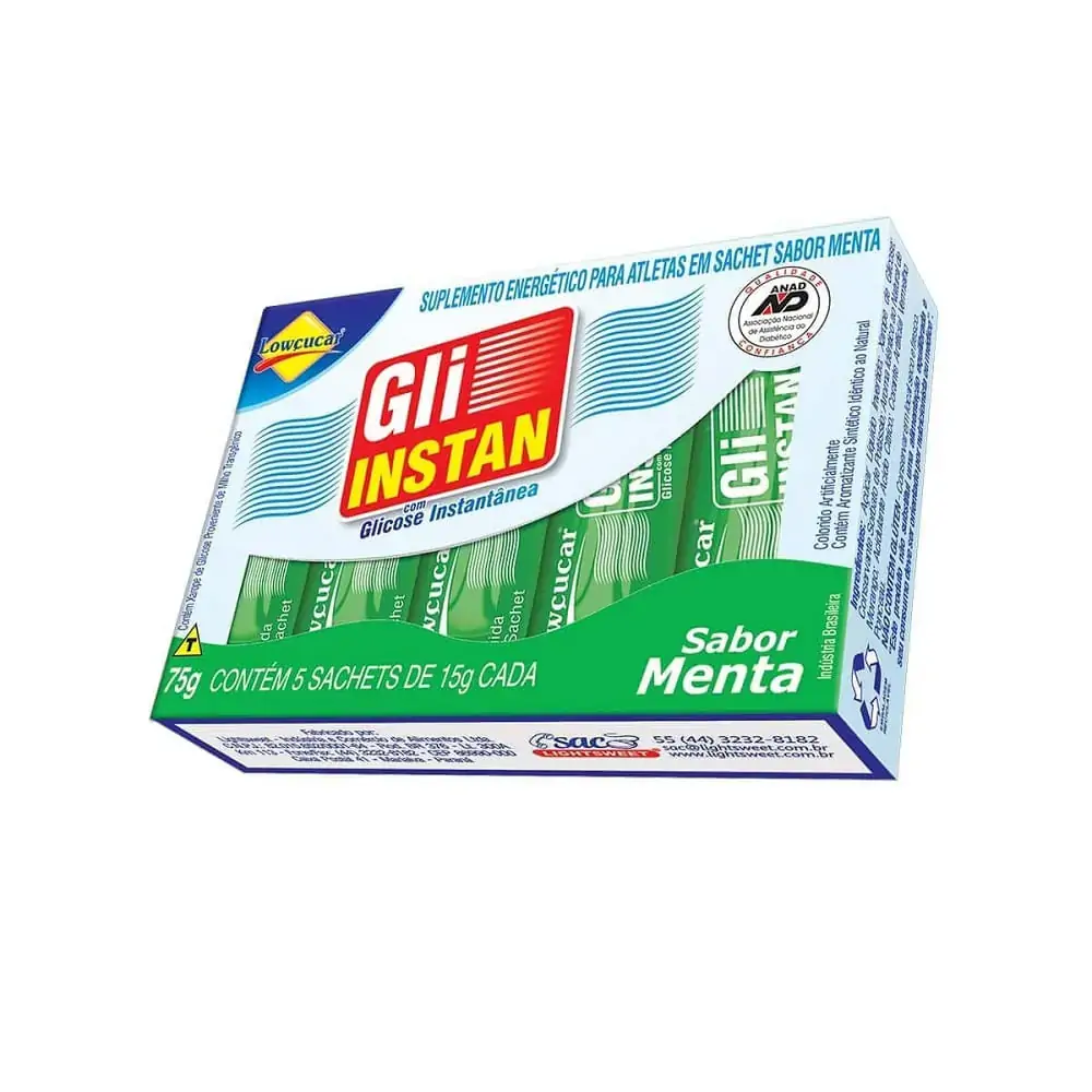 Gli Instan Bala Líquida Sabor Menta Com Glicose Instantânea C/ 5 Sachês De Cada
