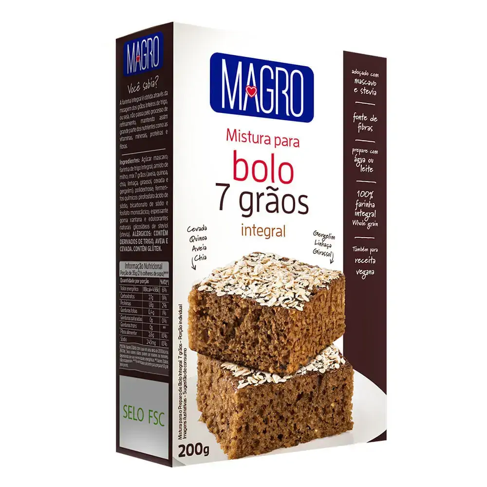 Mistura Para Bolo Integral 7 Grãos Magro Caixa 200g