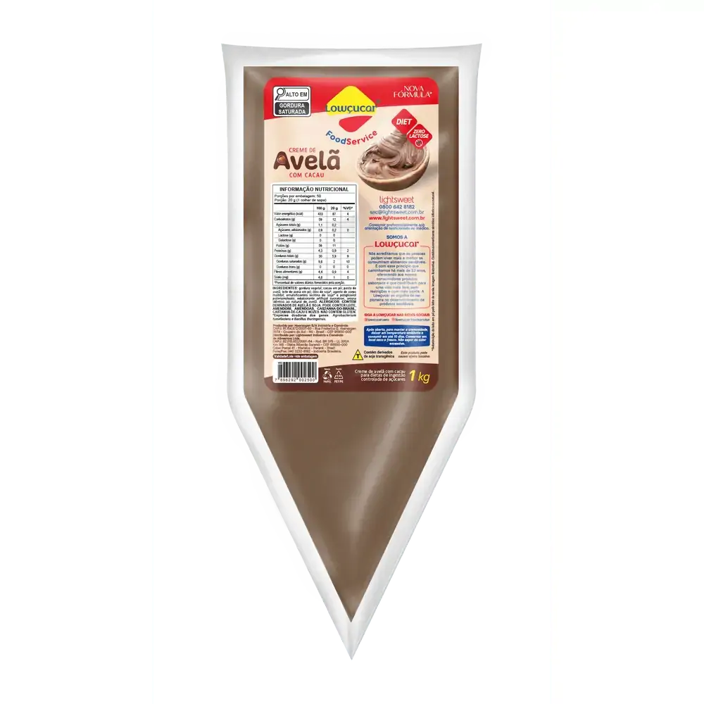Creme de Avelã Com Cacau Lowçucar Zero Açúcares Bisnaga 1Kg