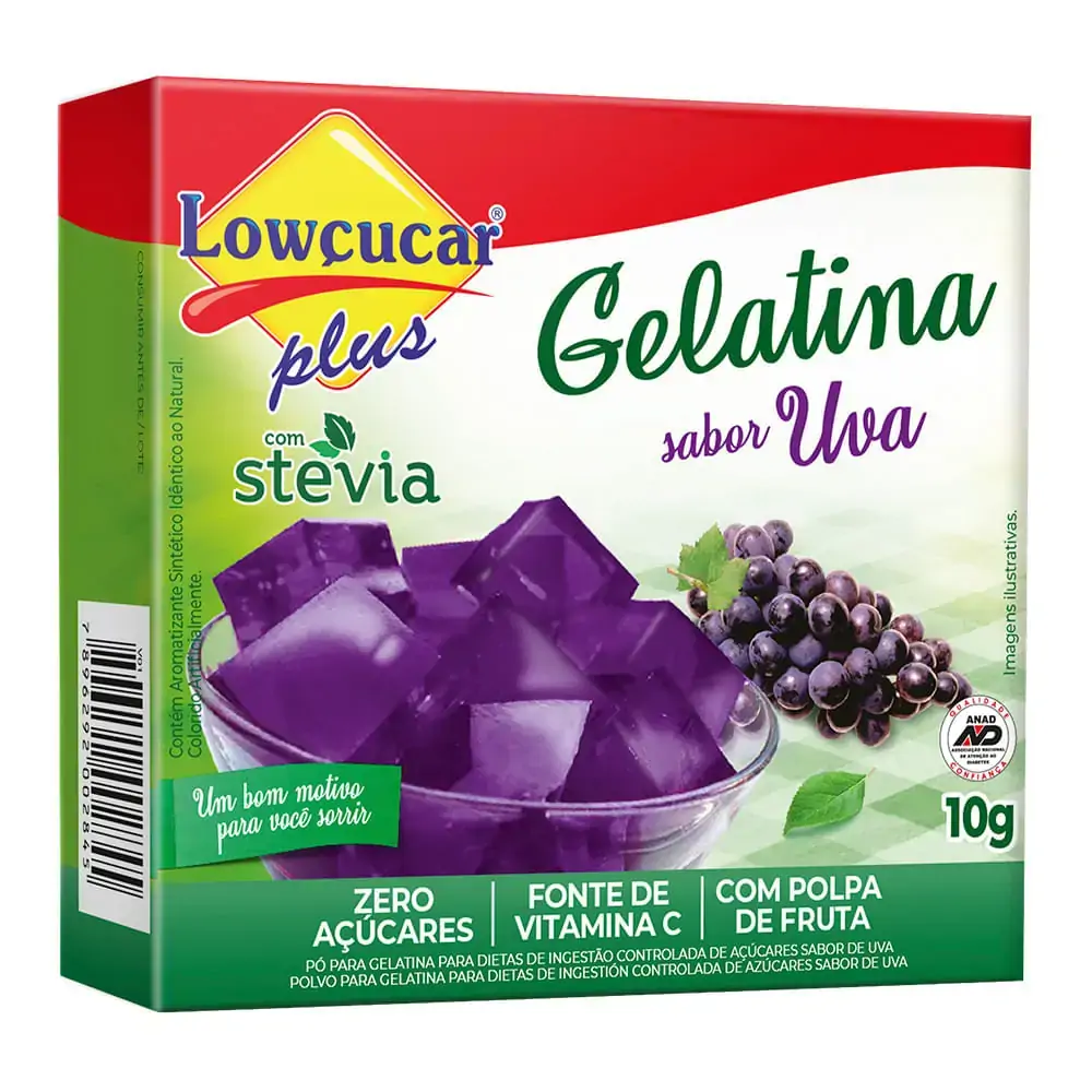Gelatina Pó Com Stevia Uva Zero Açúcar Lowçucar Plus Caixa 10g