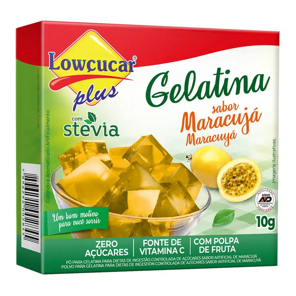 Gelatina Pó Com Stevia Maracujá Zero Açúcar Lowçucar Plus Caixa 10g