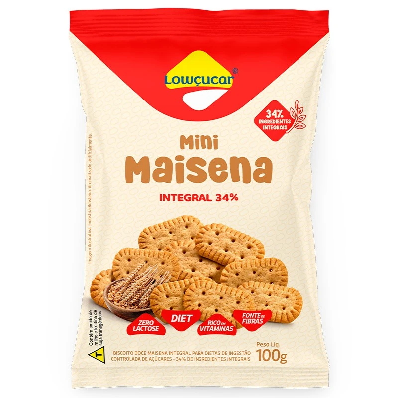 Minibiscoito Maisena Integral Diet Zero Lactose Zero Açúcar Lowçucar Pacote 100g