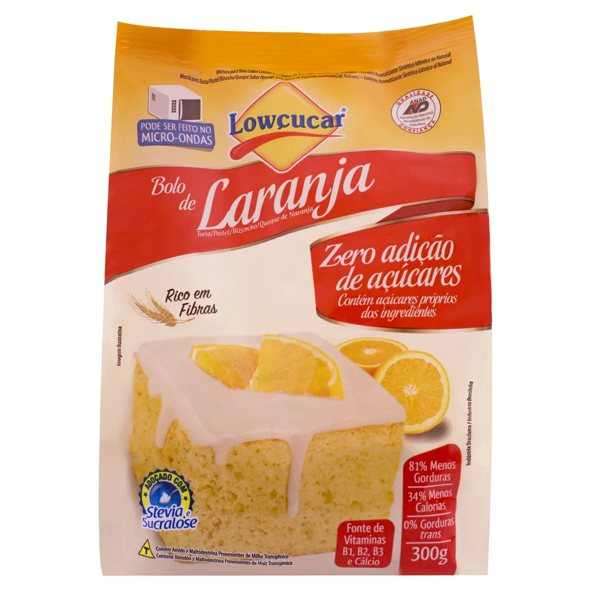 Mistura Para Bolo Zero Açúcar Laranja Lowçucar 300g