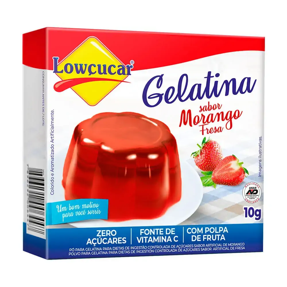 Gelatina Pó Morango Zero Açúcar Lowçucar Caixa 10g