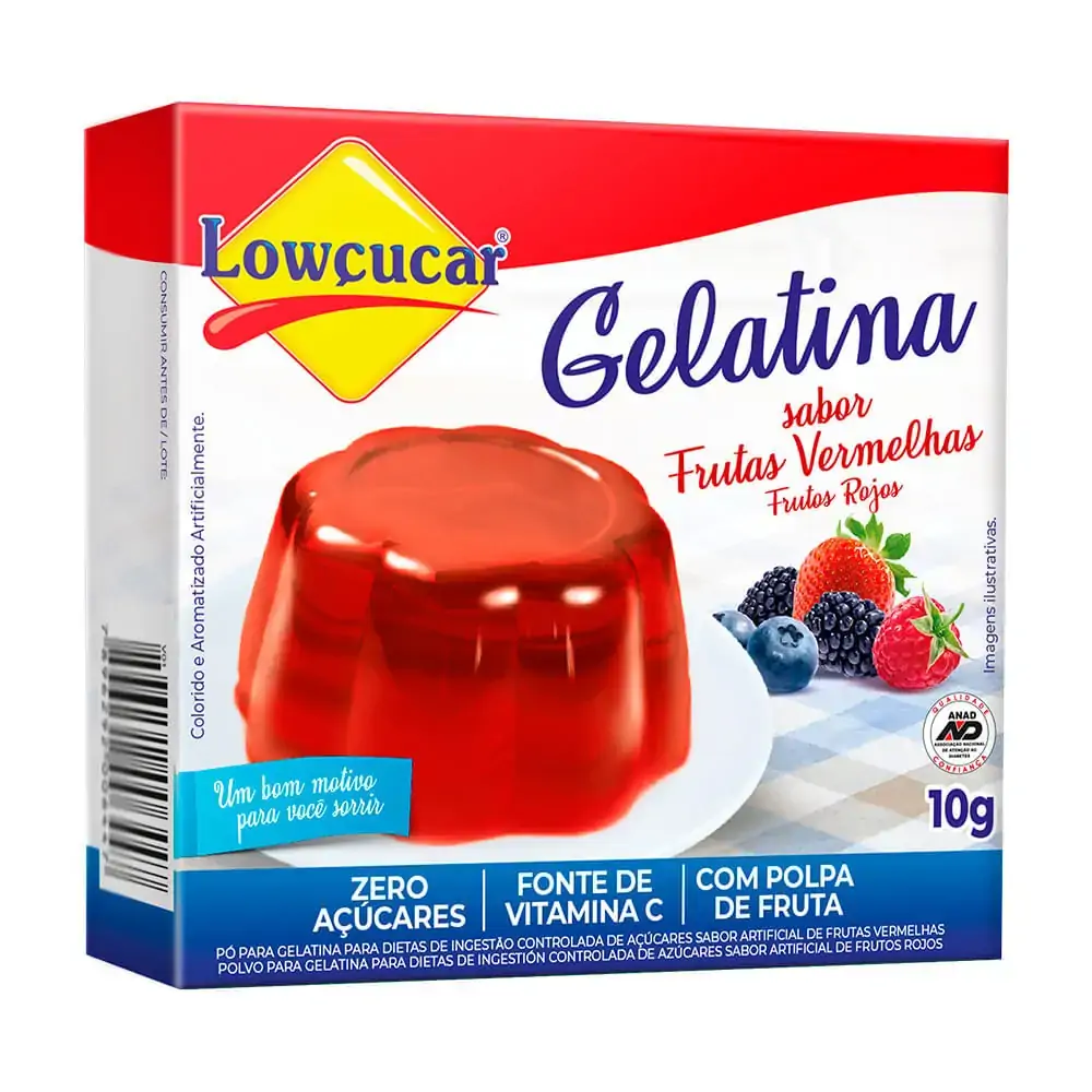Gelatina Zero Açúcar Sabor Frutas Vermelhas Lowçucar 10g