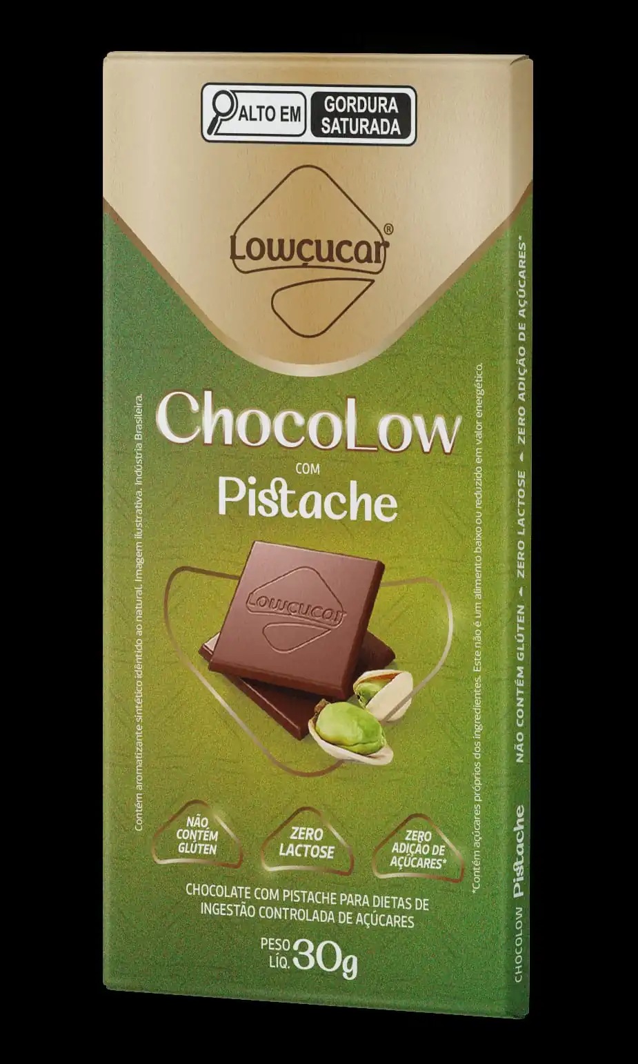 Chocolate Com Pistache Zero Lactose Lowçucar Chocolow Caixa 300g 10 Unidades