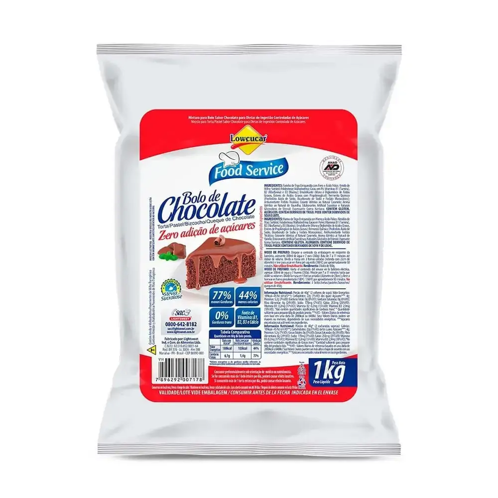 Mistura de Bolo Chocolate Zero Açúcar Lowcucar Pacote 1Kg