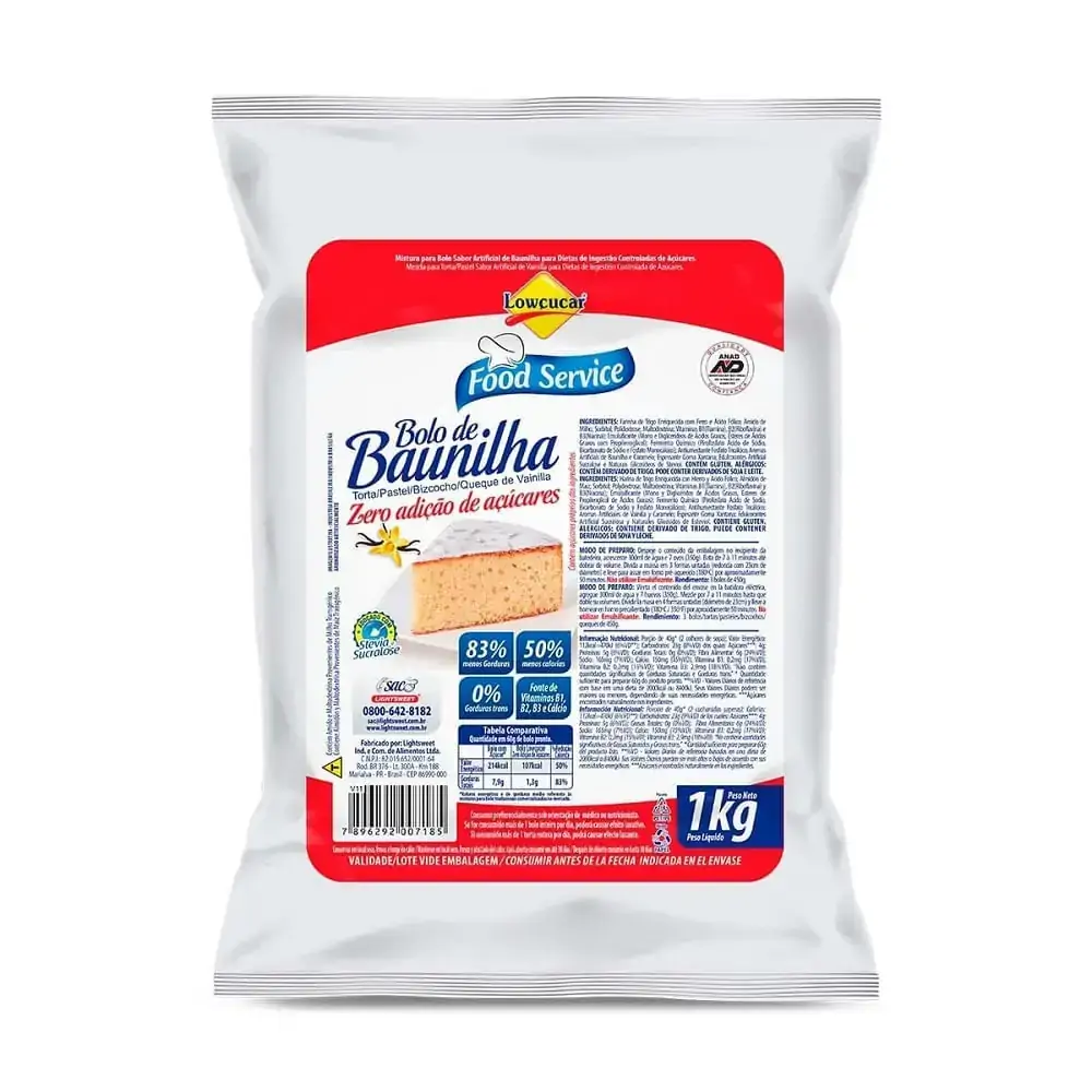 Mistura de Bolo Baunilha Zero Açúcar Lowcucar Pacote 1Kg