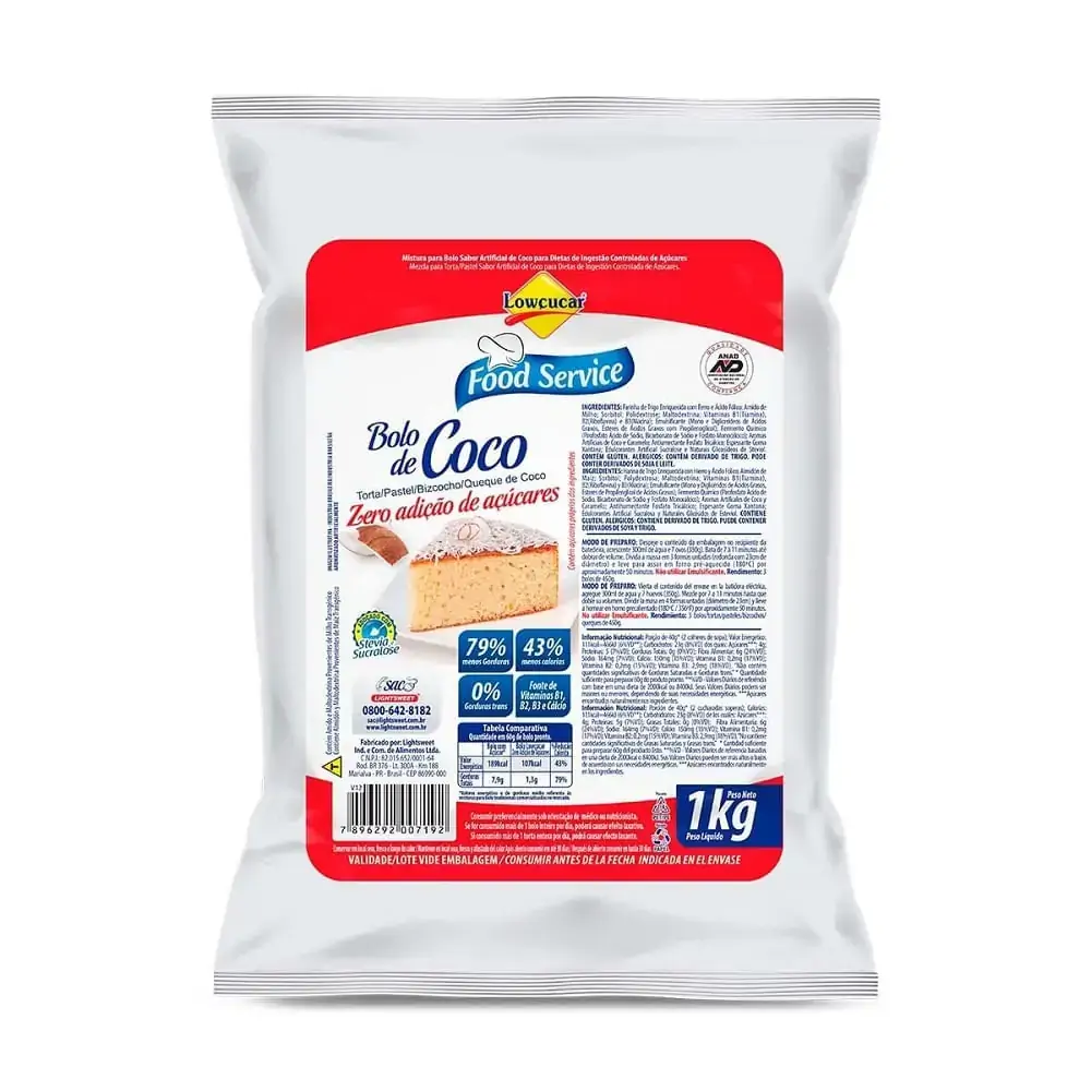 Mistura de Bolo Coco Zero Açúcar Lowcucar Pacote 1Kg