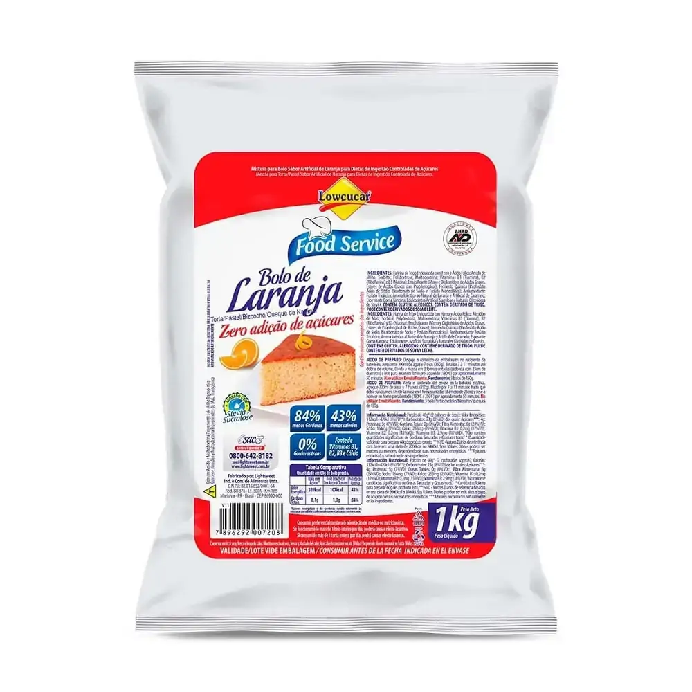 Mistura de Bolo Laranja Zero Açúcar Lowcucar Pacote 1Kg