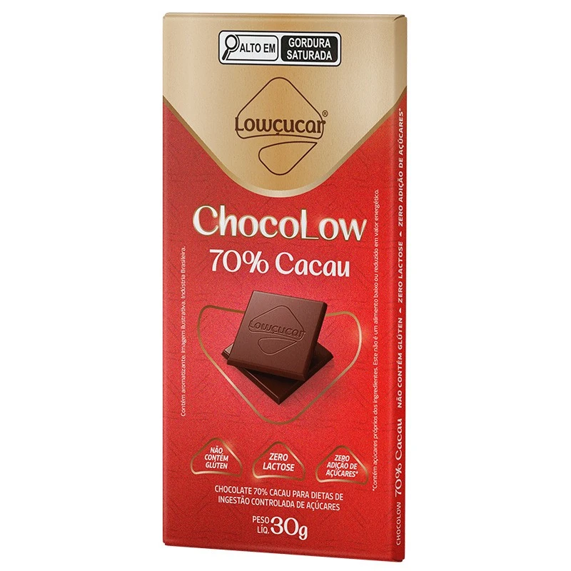 Chocolate 70 Cacau Zero Lactose Lowçucar Chocolow Caixa 300g 10 Unidades