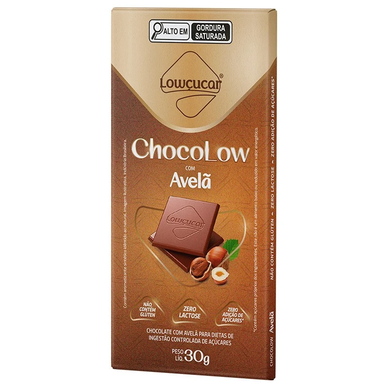 Chocolate Com Avelãs Zero Lactose Lowçucar Chocolow Caixa 300g 10 Unidades