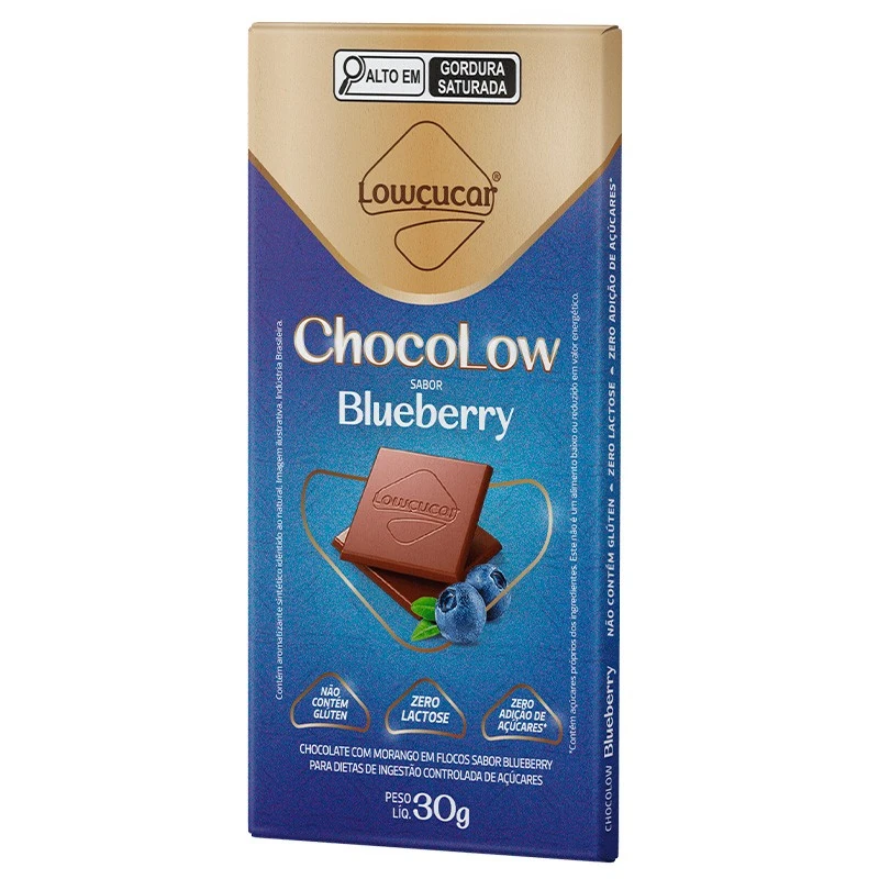 Chocolate Blueberry Zero Lactose Lowçucar Chocolow Caixa 300g 10 Unidades