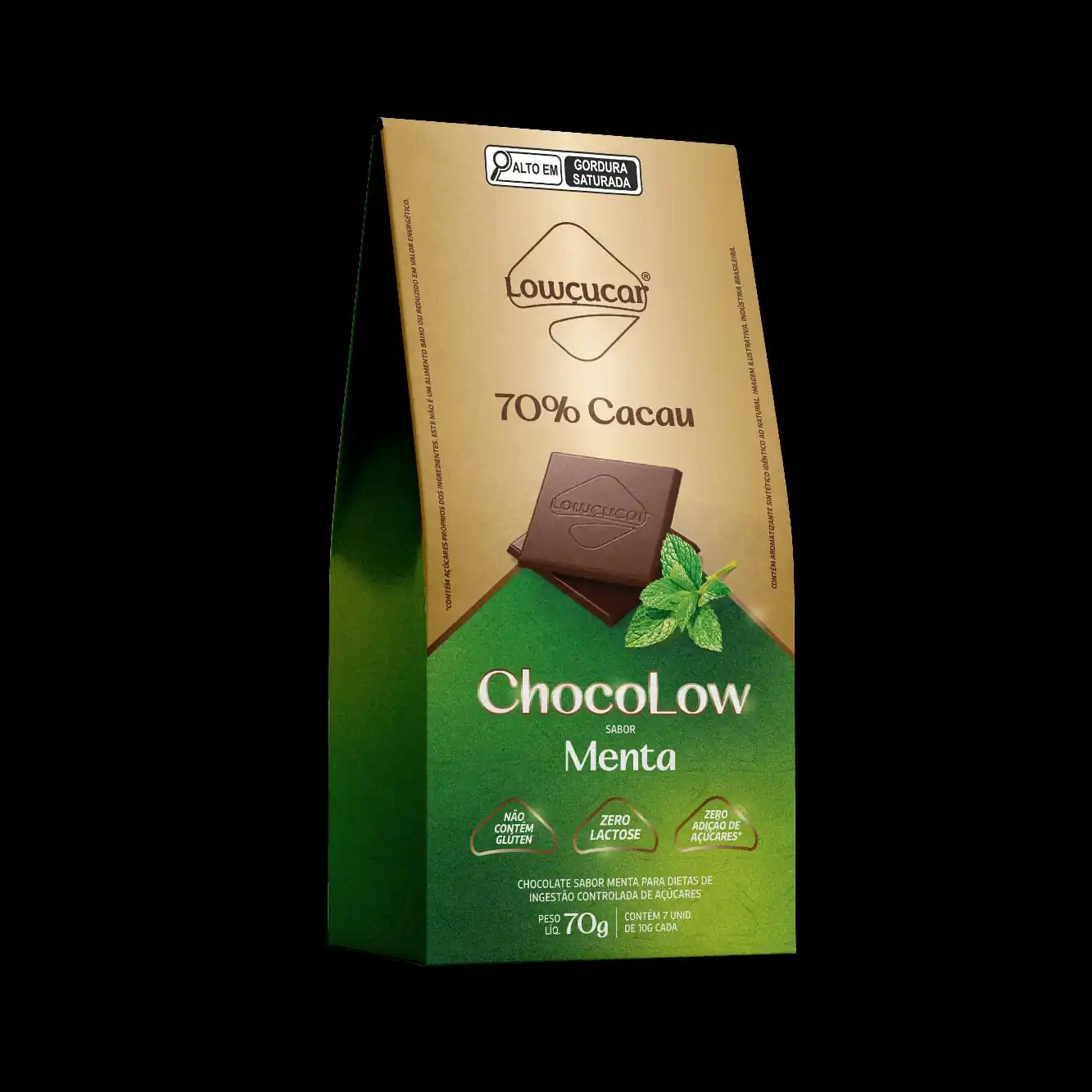 Chocolate 70 Cacau Menta Zero Lactose Lowçucar Chocolow Caixa 70g 7 Unidades