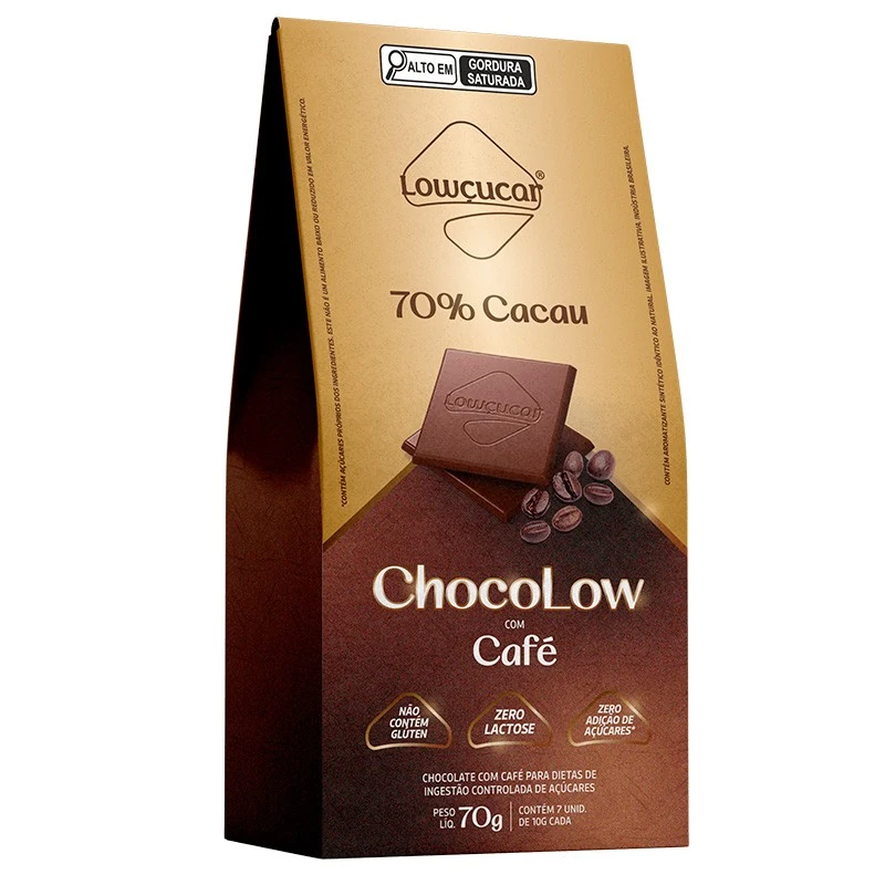 Chocolate 70 Cacau Com Café Zero Lactose Lowçucar Chocolow Caixa 70g 7 Unidades