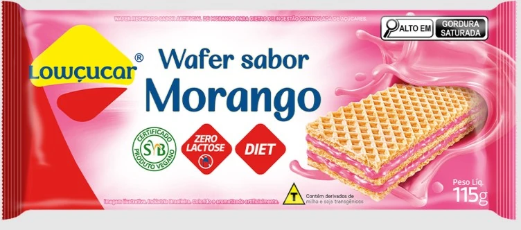 Biscoito Wafer Quadradinho Recheio Morango Diet Zero Lactose Lowçucar Pouch 60g