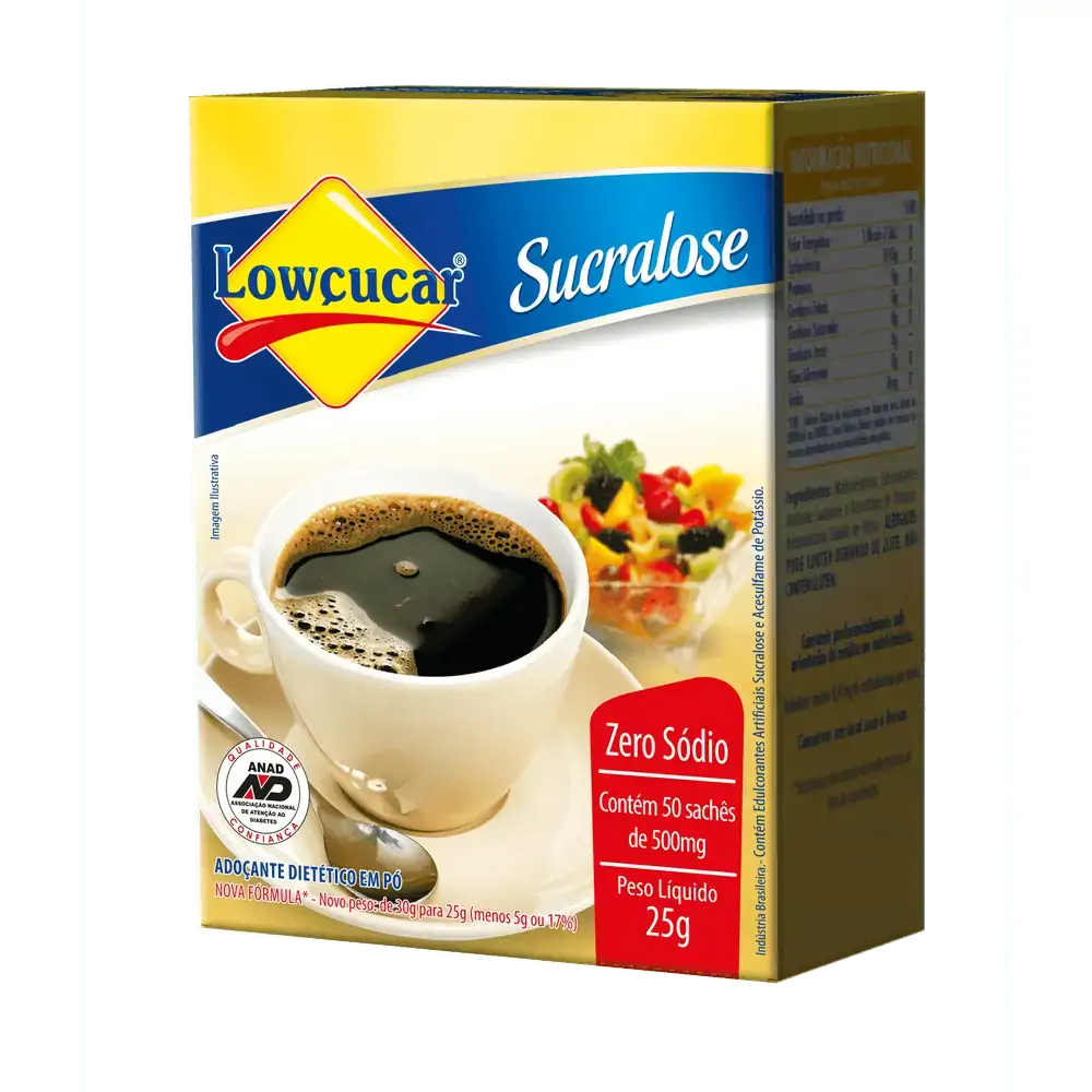 Adoçante Em Pó Sucralose Lowçucar Caixa 25g 50 Unidades