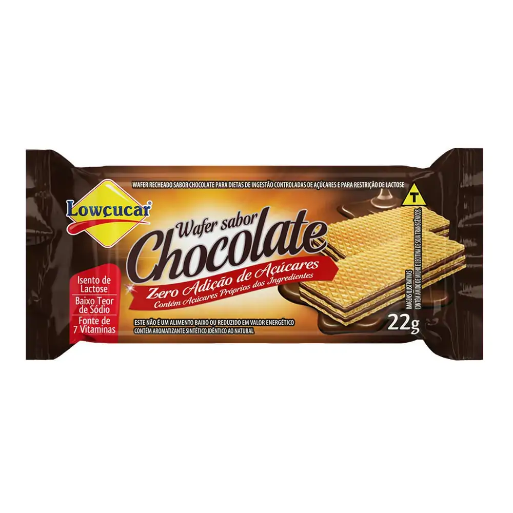 Biscoito Wafer Recheio Chocolate Zero Lactose Lowçucar Pacote 22g