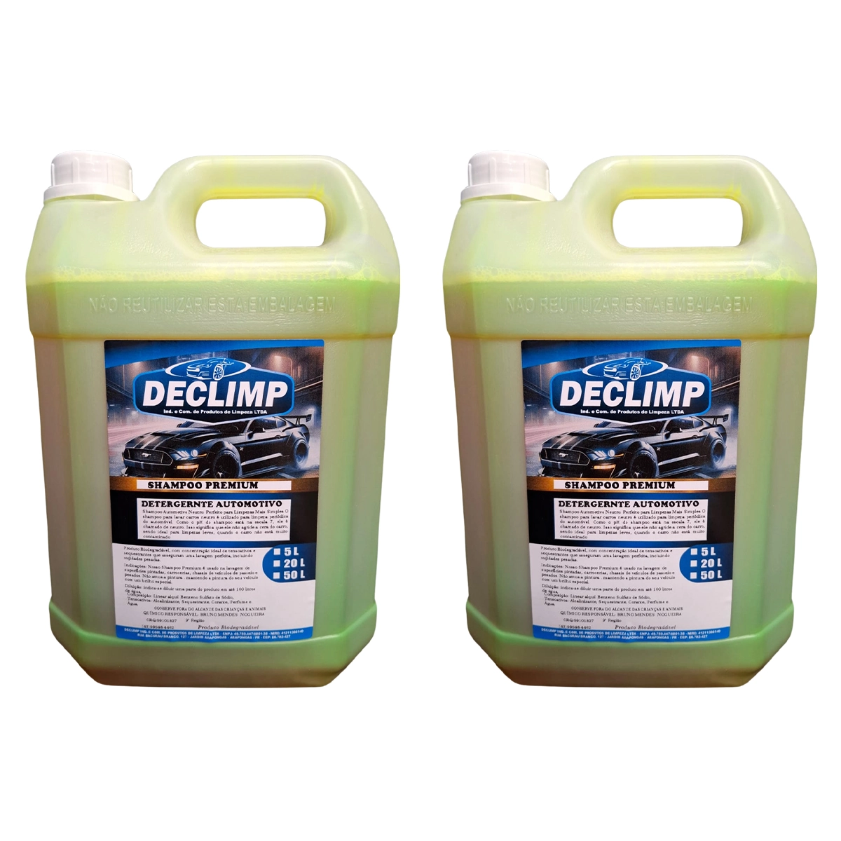 Kit 2 Detergente Automotivo 5l Shampoo Premium Declimp