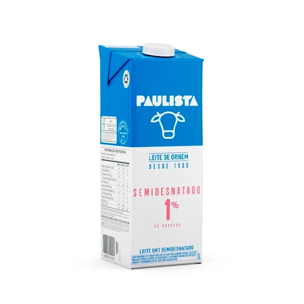 Leite UHT Semidesnatado Paulista Caixa com Tampa 1l