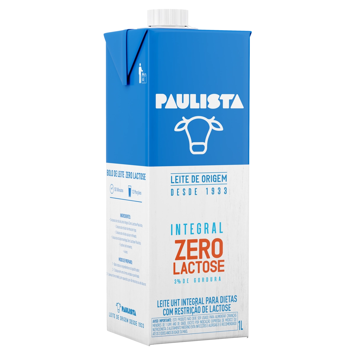 Leite Uht Integral Zero Lactose Paulista Caixa Com Tampa 1l