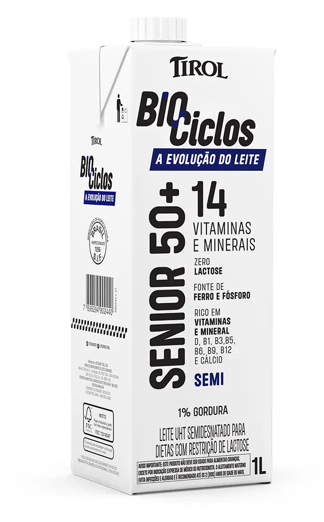 Leite Uht Semidesnatado Zero Lactose Tirol Biociclos Senior 50 Caixa Com Tampa 1l