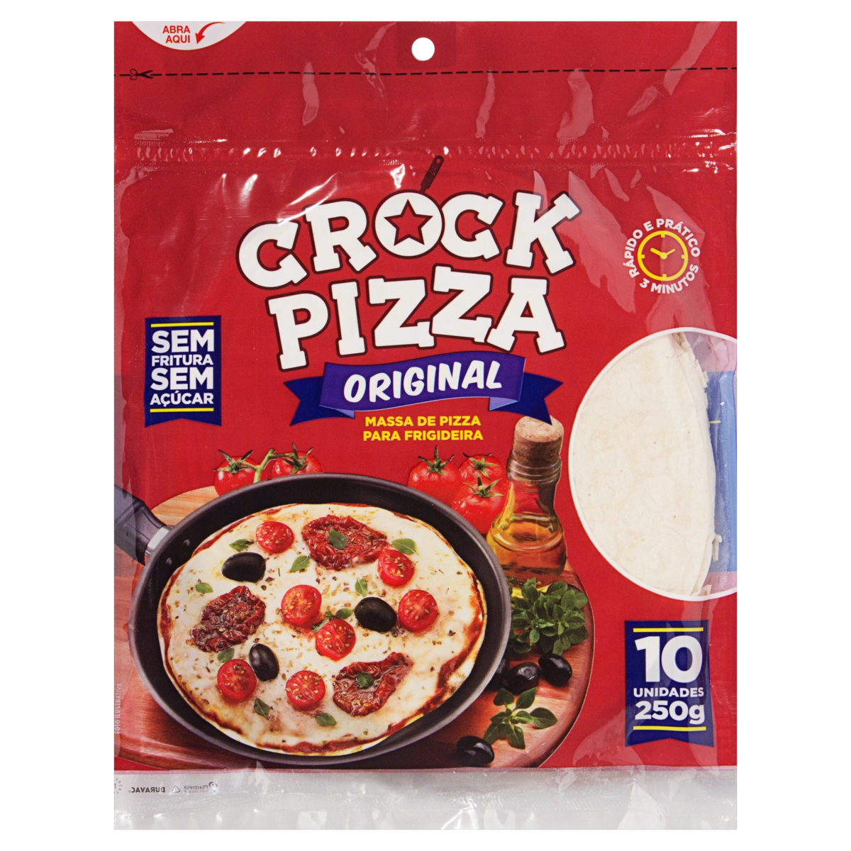 Massa Para Pizza De Frigideira Original Zero Açúcar Crock Pizza Pacote 250g 10 Unidades