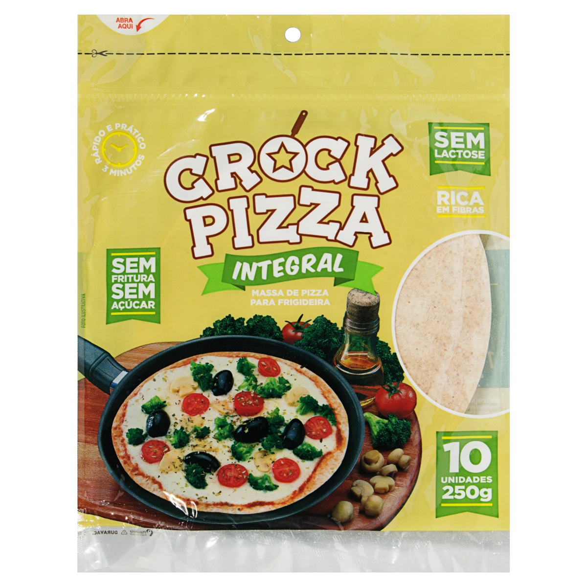 Massa Para Pizza De Frigideira Integral Zero Açúcar Zero Lactose Crock Pizza Pacote 250g 10 Unidades