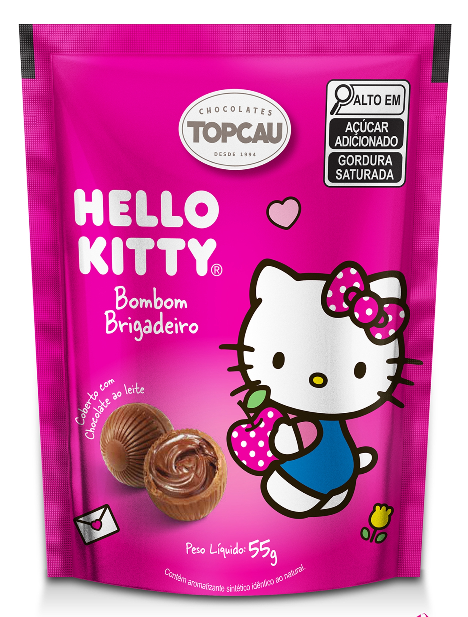 Bombom Ao Leite Brigadeiro Hello Kitty Topcau Sachê 55g 5 Unidades