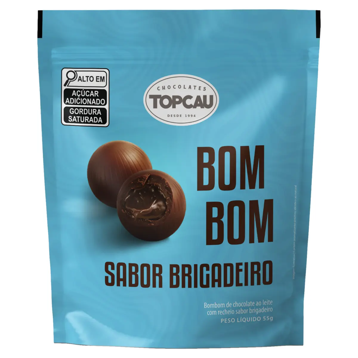Bombom Ao Leite Brigadeiro Topcau Pouch 55g 5 Unidades
