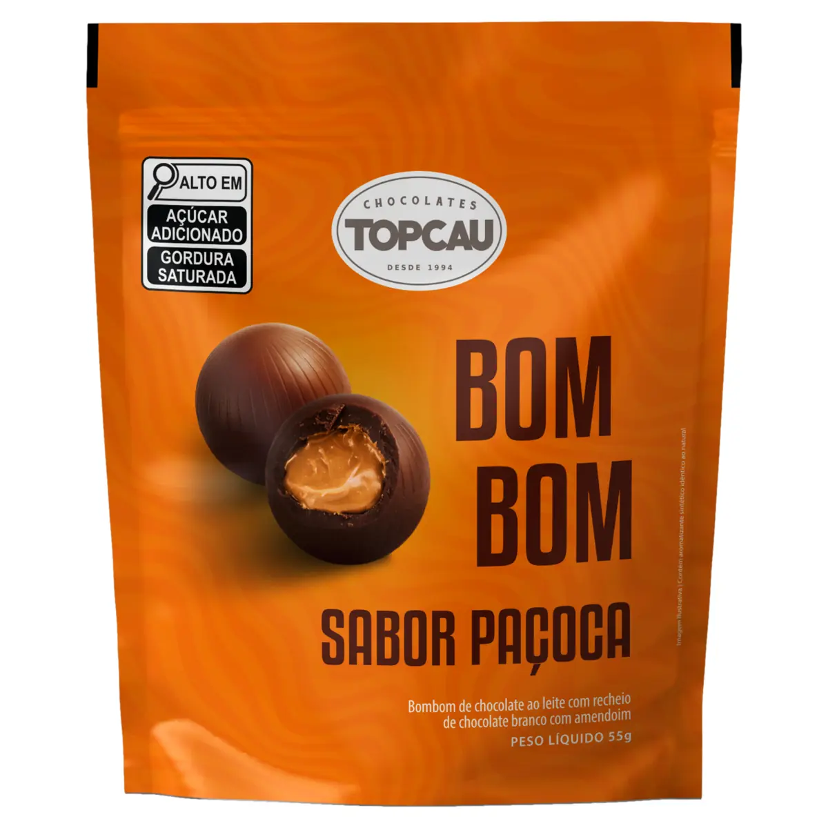 Bombom Ao Leite Paçoca Topcau Pouch 55g 5 Unidades