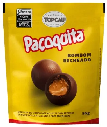 Bombom Ao Leite Recheio Paçoquita Topcau Pouch 55g 5 Unidades