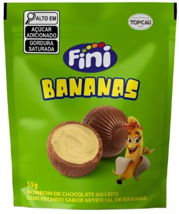 Bombom Ao Leite Recheio Fini Bananas Topcau Pouch 55g 5 Unidades