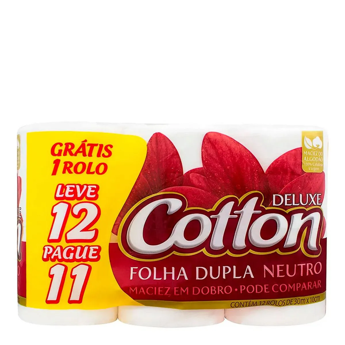 Papel Higiênico Folha Dupla Cotton 30m Leve 12 Pague 11 Unidades