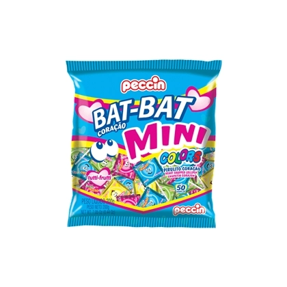 Pirulito Peccin Bat Bat Coração Mini Colors 50unidade