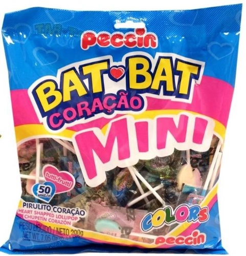 Pirulito Peccin Bat Bat Coração Mini Colors 50unidade