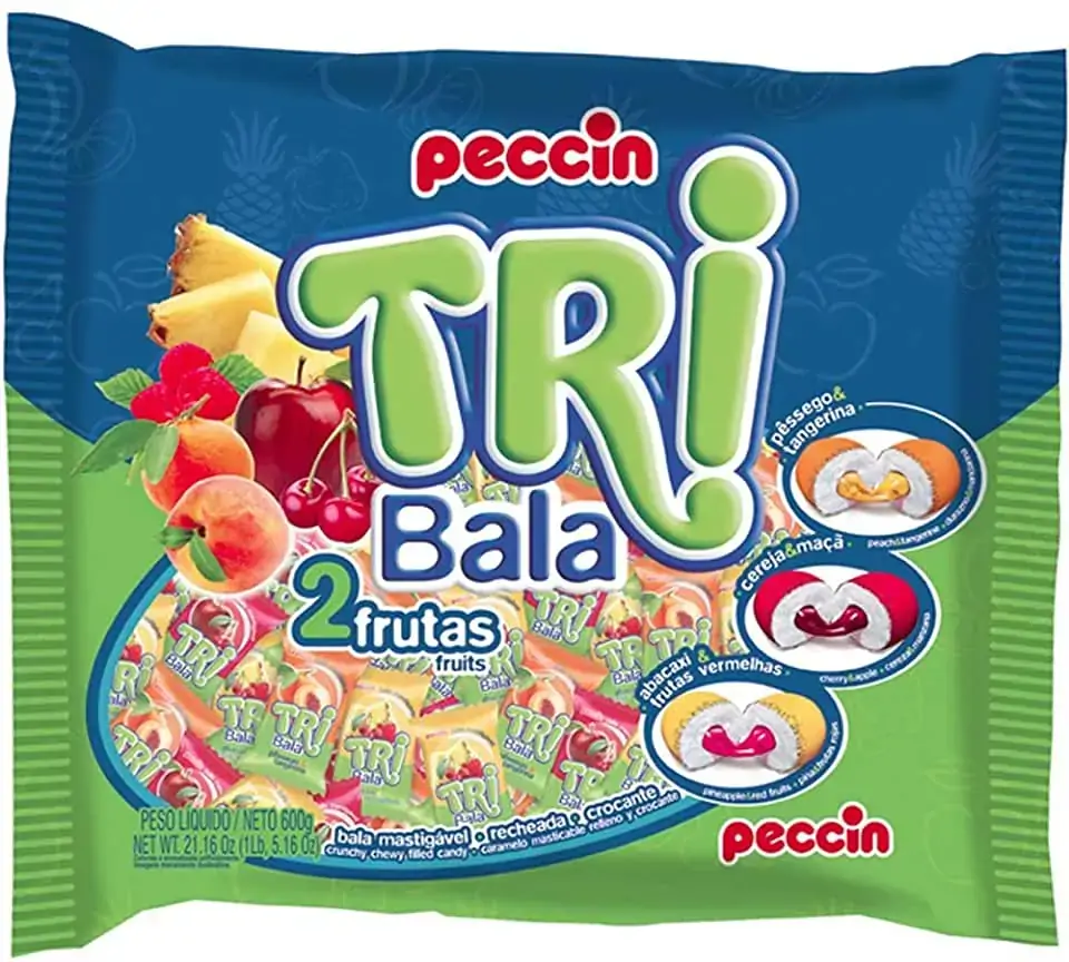 Bala Peccin Tribala 2 Frutas Recheado Croc 600gr