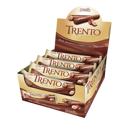 Wafer Recheio Avelã Cobertura Chocolate ao Leite 38% Cacau Trento Pacote 32g 2 Unidades