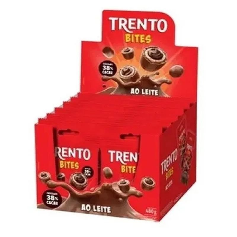 Wafer Recheio Chocolate Cobertura Chocolate Ao Leite Trento Bites Pacote 40g