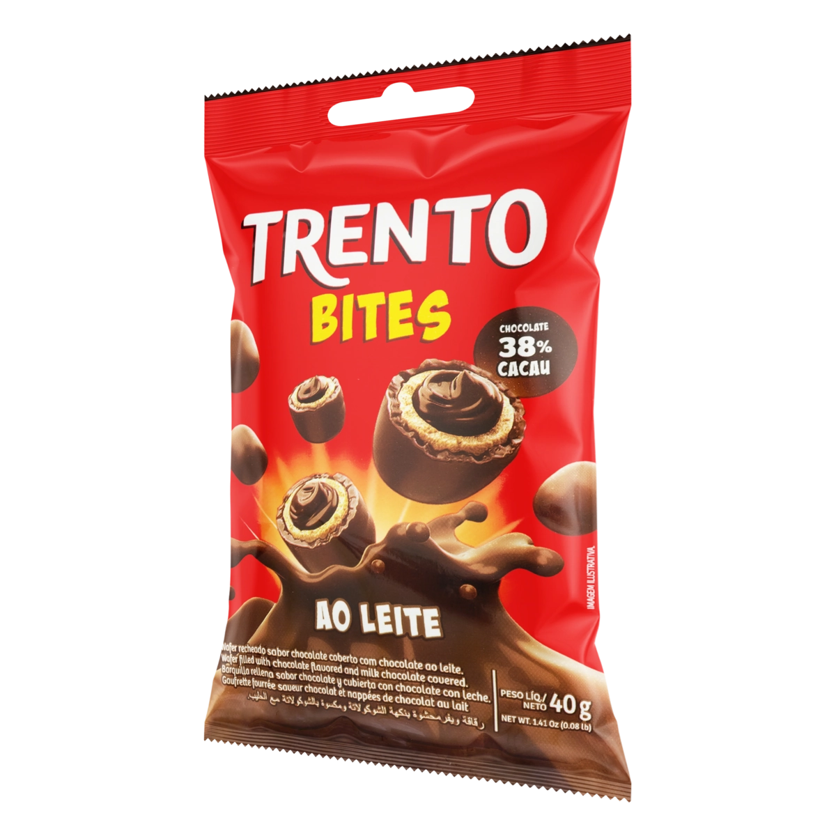 Wafer Recheio Chocolate Cobertura Chocolate Ao Leite Trento Bites Caixa 480g 12 Unidades