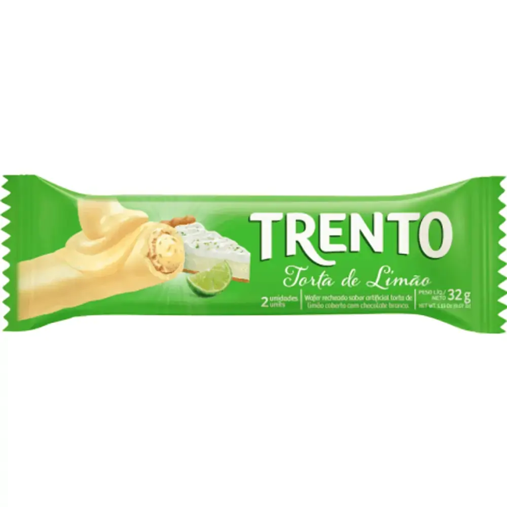 Wafer Recheio Torta De Limão Cobertura Chocolate Branco Trento Pacote 32g