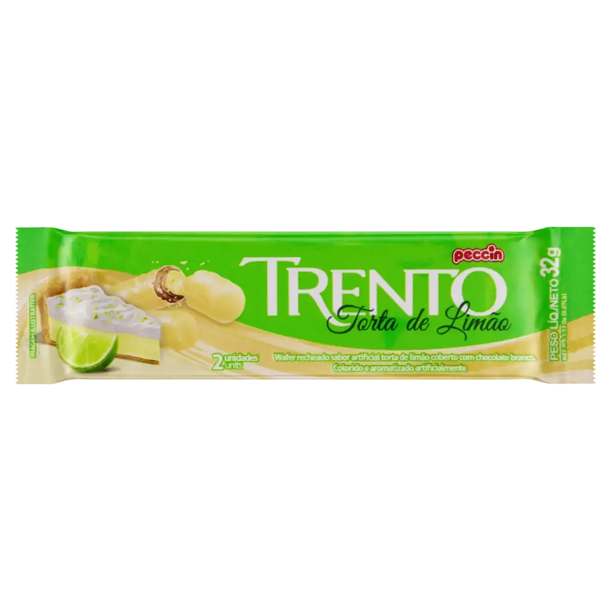 Wafer Recheio Torta De Limão Cobertura Chocolate Branco Trento Pacote 32g