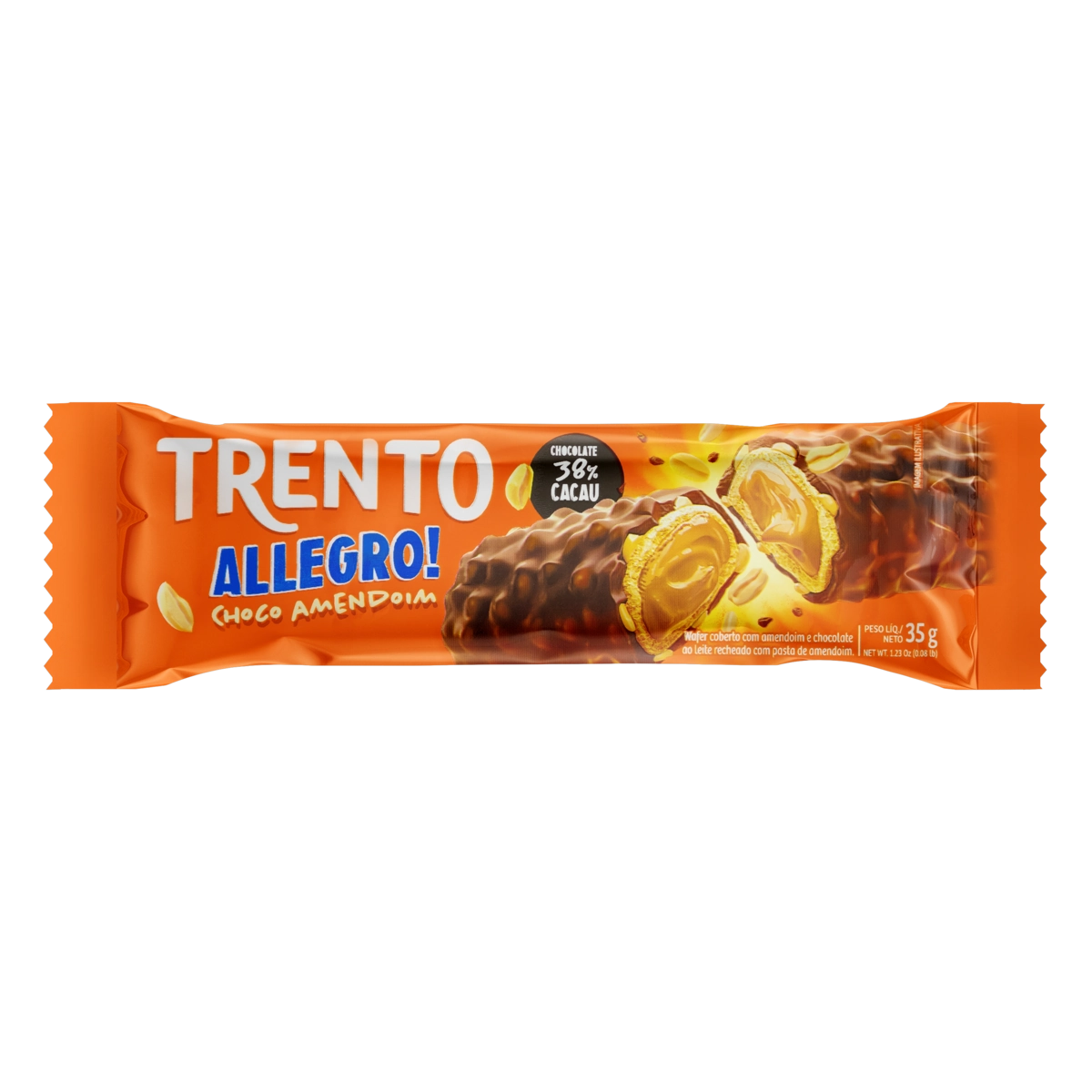 Wafer Recheio Pasta De Amendoim Cobertura Amendoim E Chocolate Ao Leite Trento Allegro Pacote 35g